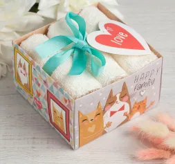 Полотенца для ванной, бани. Набор махровых полотенец "Happy family" 30х30 см - 3 шт, хлопок 340гр/м2 4671219