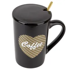 Кружки Кружка с крышкой и ложкой "Coffee" v= 410 мл (черная), п/у. (арт.2210058-1)