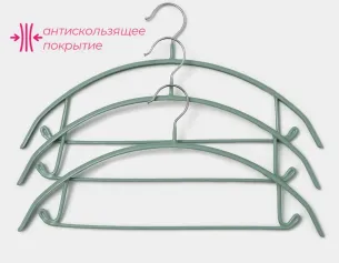 Вешалки и плечики Набор вешалок антискользящих, 3 шт. 41,5х20 см цвет зеленый "Мята" (металл ПВХ покрытие) 9381497
