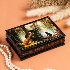 Шкатулка «Мишки в лесу» 10×14 см, лаковая миниатюра 2566806