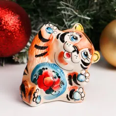Статуэтки, фигурки Сувенир "Тигрёнок "Лулу" 9 см, гжель, цвет 6895426