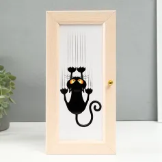 Ключница Ключница "Кот" 14х29 см, молочный дуб 7636932