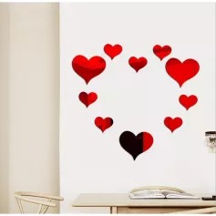 Декор настенный "Сердца", зеркальный, 10 элементов,14х15 см, 9х10 см, красный 5451345