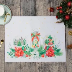 Скатерти, салфетки Салфетка на стол "Christmas red flowers" 30х40см, 100% п/э, оксфорд 420 г/м2 5167880