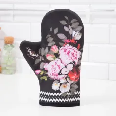 Прихватки, Рукавицы Варежка-прихватка Этель "Flowers" 20х28см,саржа, 100% х/л, ватин 250г/м2 4523390