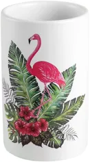 Аксессуары для ванной комнаты Стакан для зубных щеток Flamingo 6,5х10,5 см, цвет белый/зеленый/красный