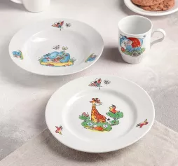 Набор детской посуды 3 предмета "Зоопарк" (тарелка 20 см, тарелка глуб. 20 см, кружка 210 мл) 1824977