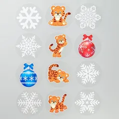 Стикеры, наклейки Набор наклеек "Тигр и снежинки" 12шт.*9х9 см 7090160