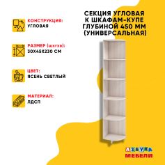 Элемент Секция угловая 300*450*2300, к шкафам-купе глубиной 450 мм (универсальная)